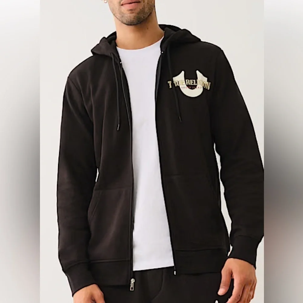 NWT True Religion Horseshoe Logo Zipper Hoodie Jacket Men’s Black M